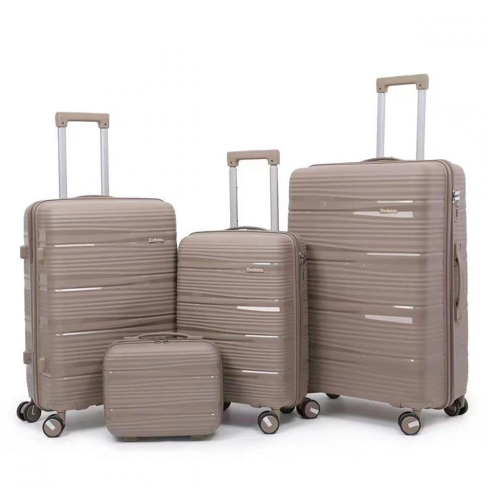 Ultra-lightweight PP suitcase with spinner wheels, telescopic handle, combination lock, and large-capacity zippered design.