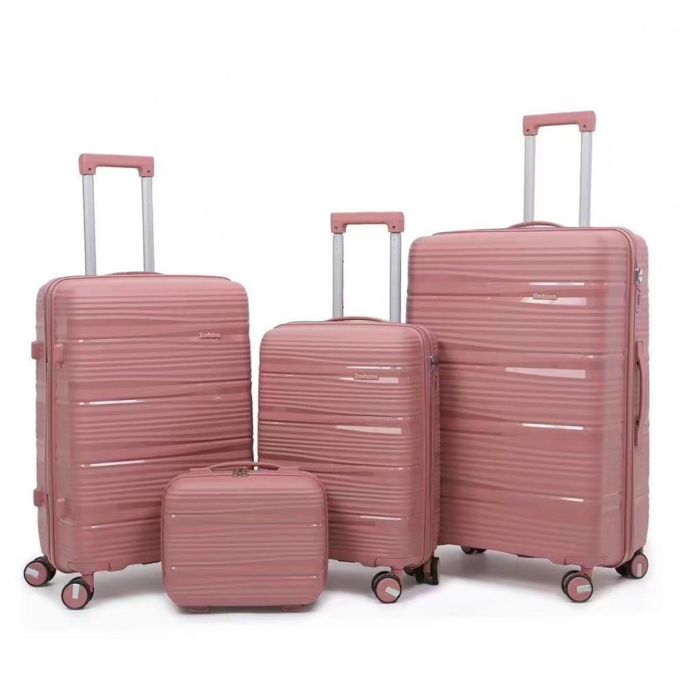 Ultra-lightweight PP suitcase with spinner wheels, telescopic handle, combination lock, and large-capacity zippered design.