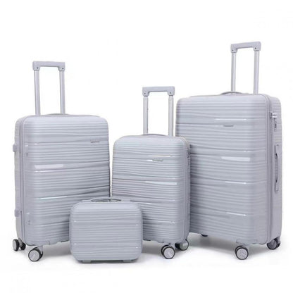Ultra-lightweight PP suitcase with spinner wheels, telescopic handle, combination lock, and large-capacity zippered design.