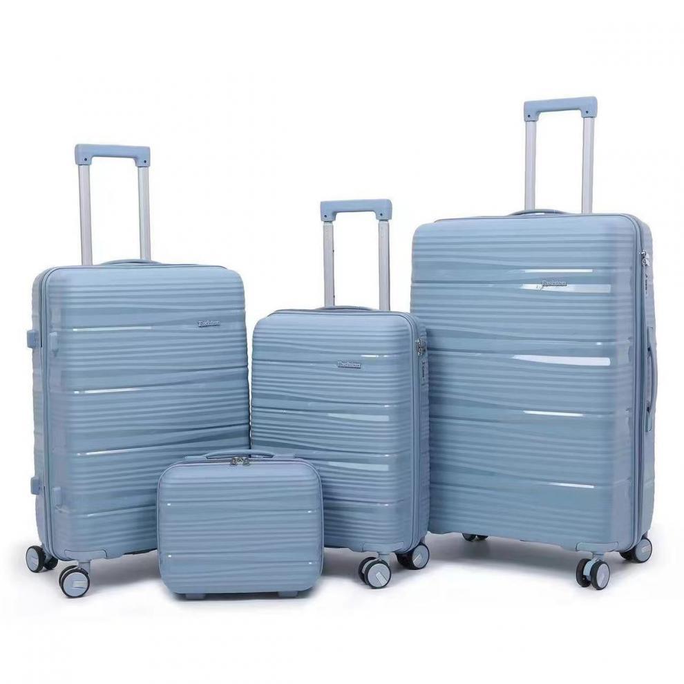 Ultra-lightweight PP suitcase with spinner wheels, telescopic handle, combination lock, and large-capacity zippered design.